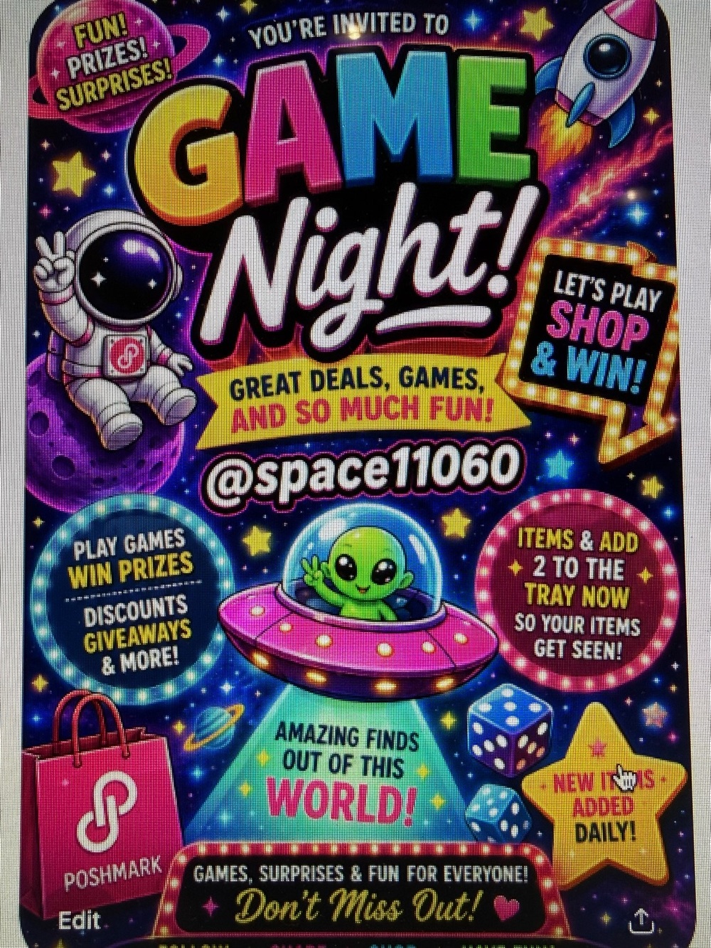 Game Night! Colorful Space Poster - Vibrant Pink, Purple, Blue & Green